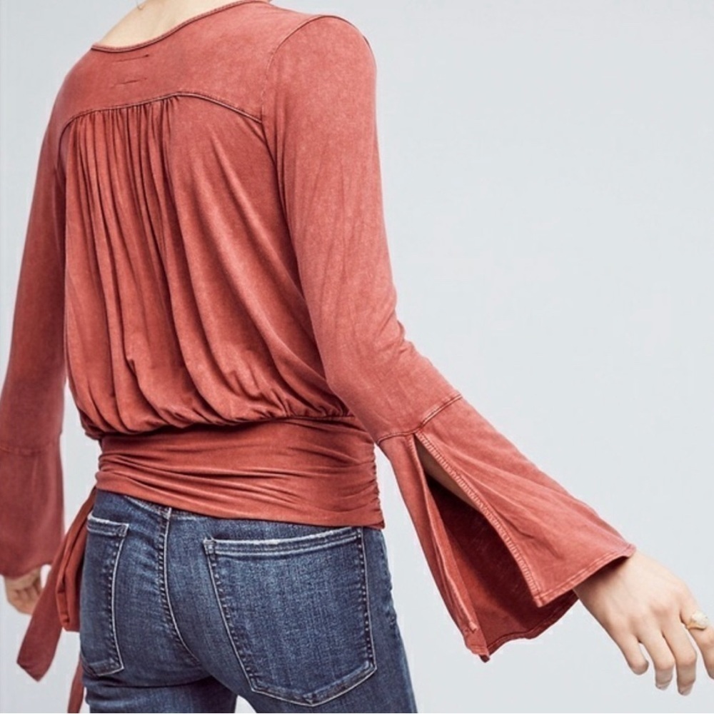 ANTHROPOLOGIE Deletta Sirpo Rust Red Wrap Pullover Bell Sleeve Size XS - Picture 2 of 10